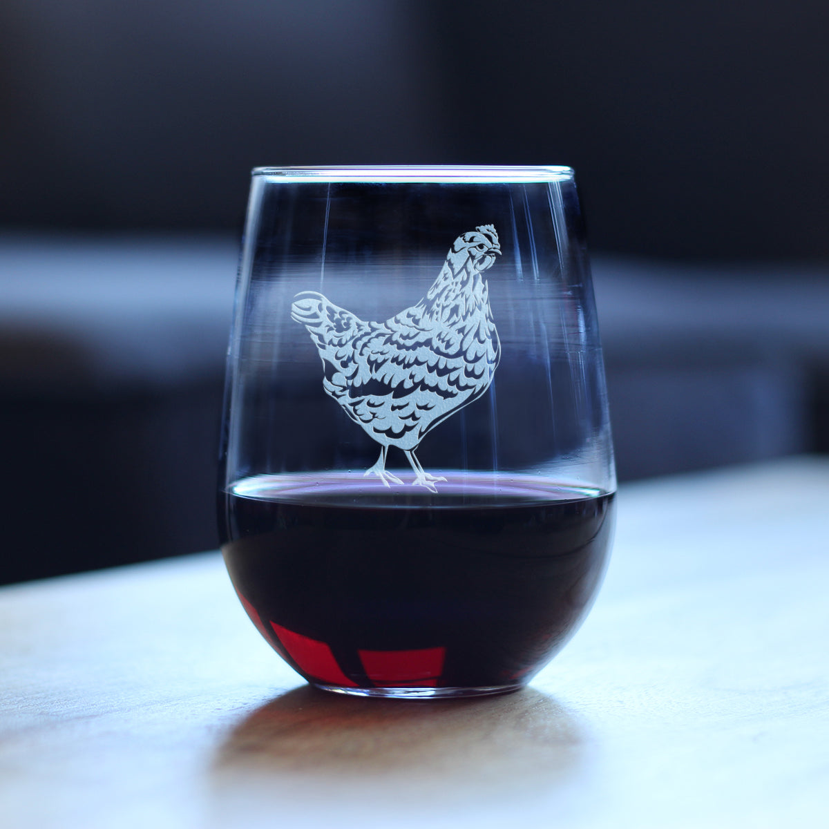 Hen - Cute Stemless Wine Glass - Farmhouse Decor Gifts for Lovers of Hens and Wine - 17 Oz Large Glasses