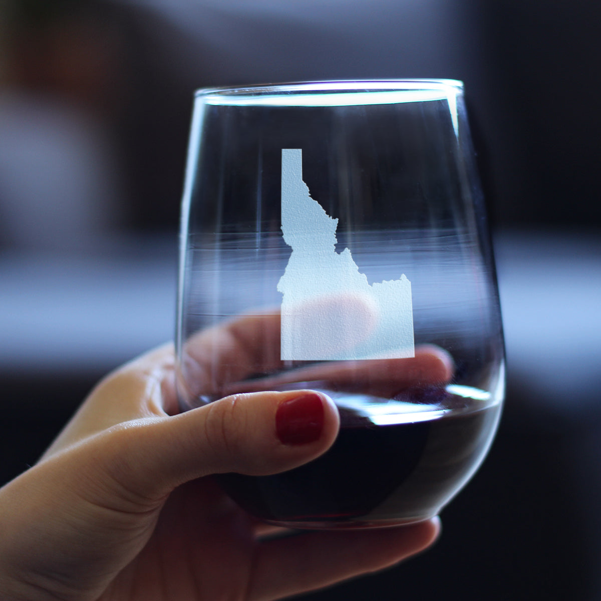 Idaho State Outline Stemless Wine Glass - State Themed Drinking Decor and Gifts for Idahoan Women & Men - Large 17 Oz Glasses