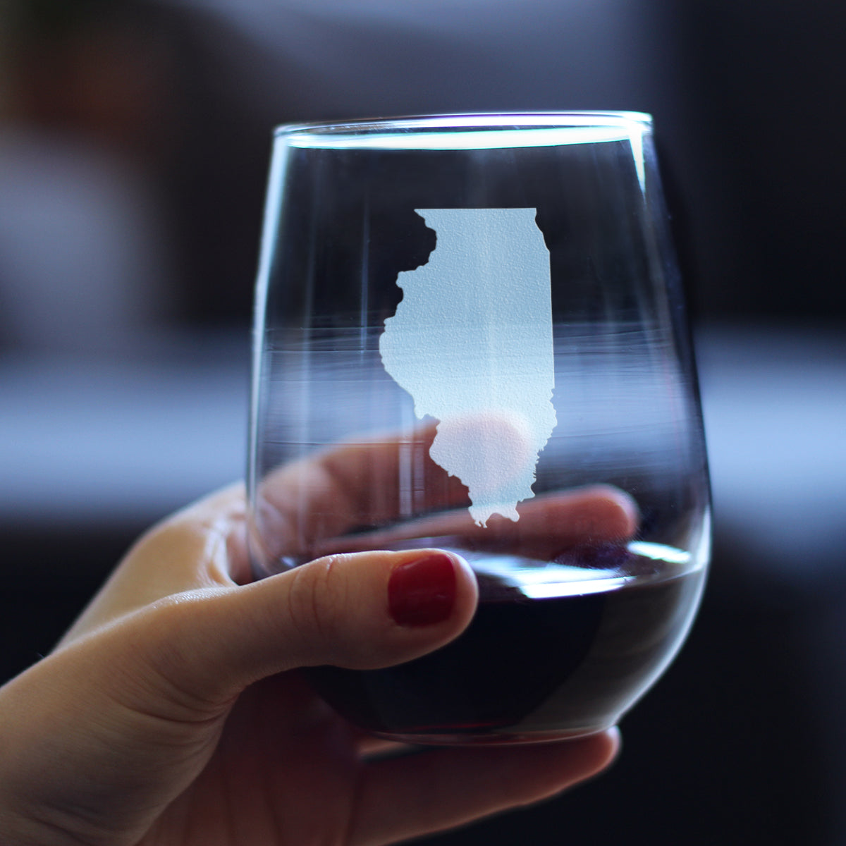 Illinois State Outline Stemless Wine Glass - State Themed Drinking Decor and Gifts for Illinoisan Women & Men - Large 17 Oz Glasses