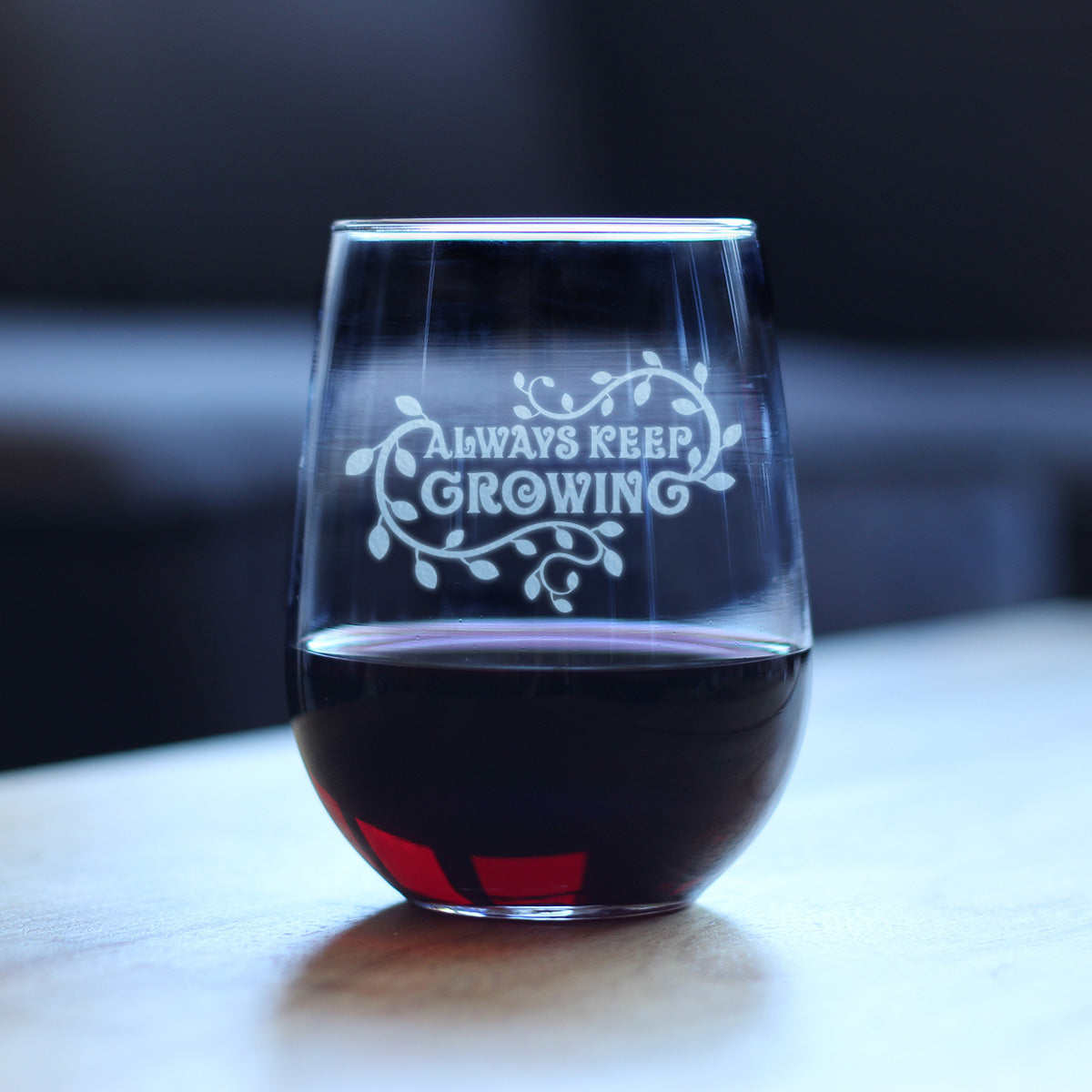 Keep Growing - Stemless Wine Glass - Gardening Themed Gifts and Decor for Gardeners - Large 17 Oz Glass