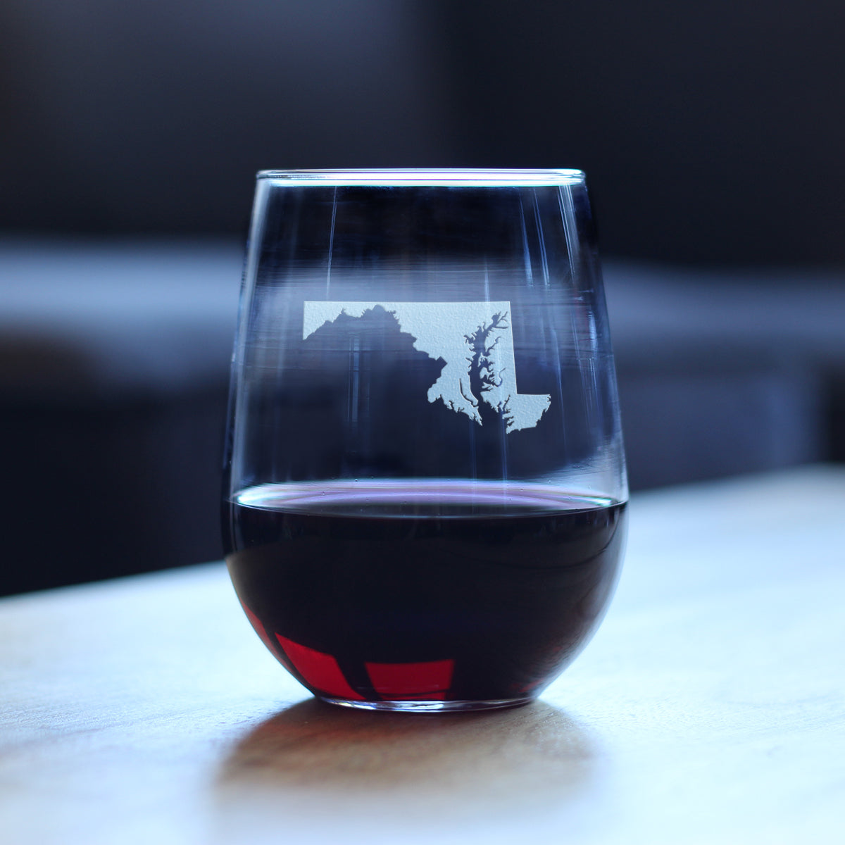 Maryland State Outline Stemless Wine Glass - State Themed Drinking Decor and Gifts for Marylander Women & Men - Large 17 Oz Glasses