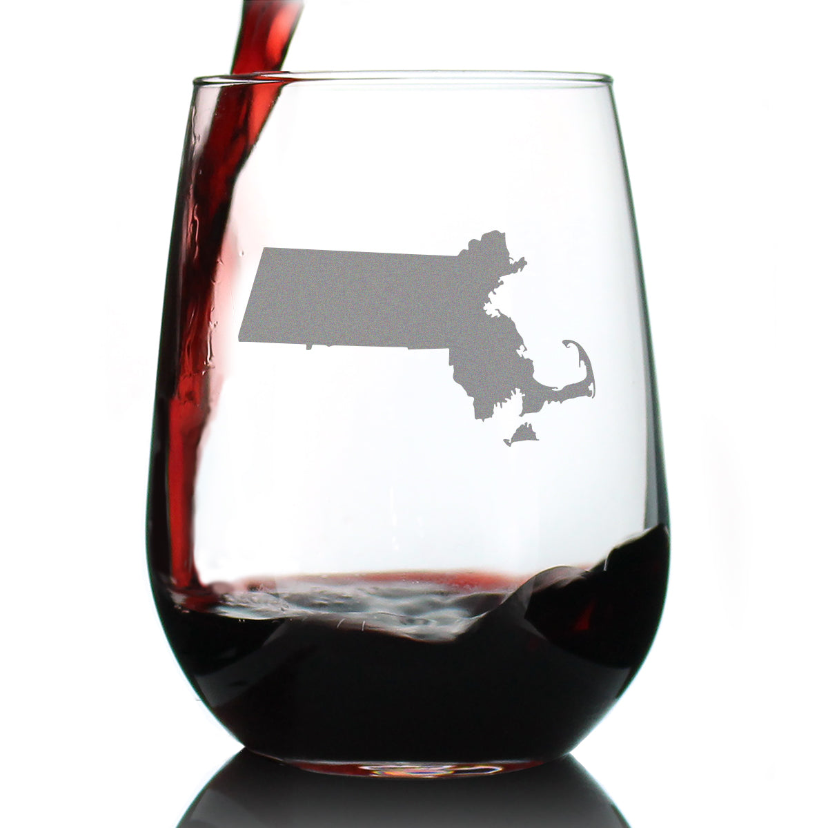 Massachusetts State Outline Stemless Wine Glass - State Themed Drinking Decor and Gifts for Bay Stater Women & Men - Large 17 Oz Glasses