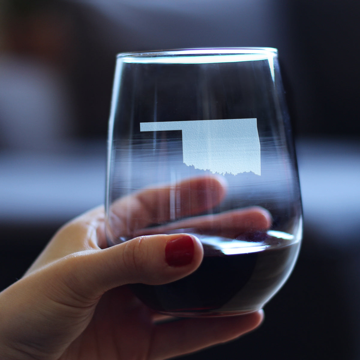 Oklahoma State Outline Stemless Wine Glass - State Themed Drinking Decor and Gifts for Oklahoman Women & Men - Large 17 Oz Glasses