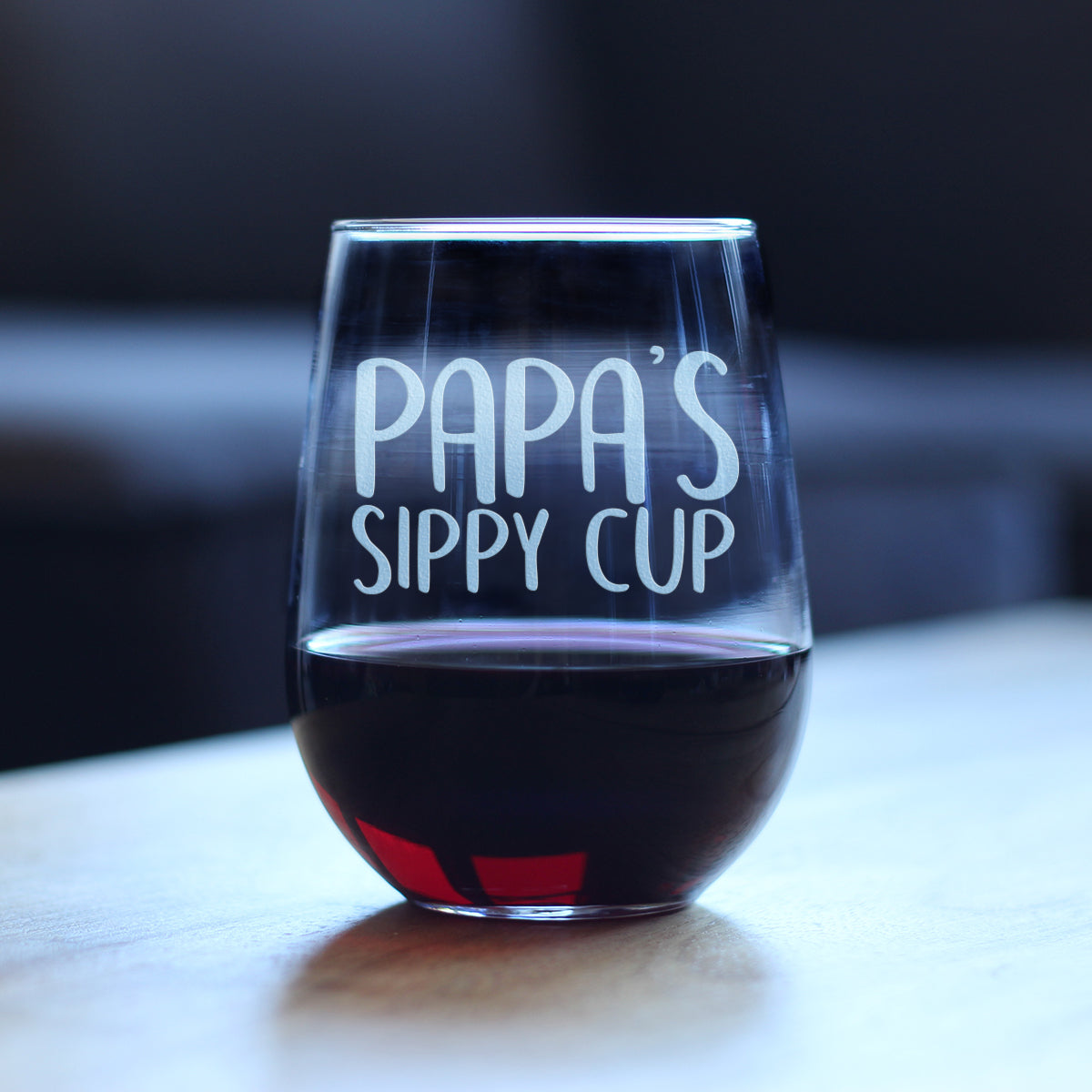 Papa's Sippy Cup Cute Funny Stemless Wine Glass, Large 17 Ounce Size, Etched Sayings, Gift
