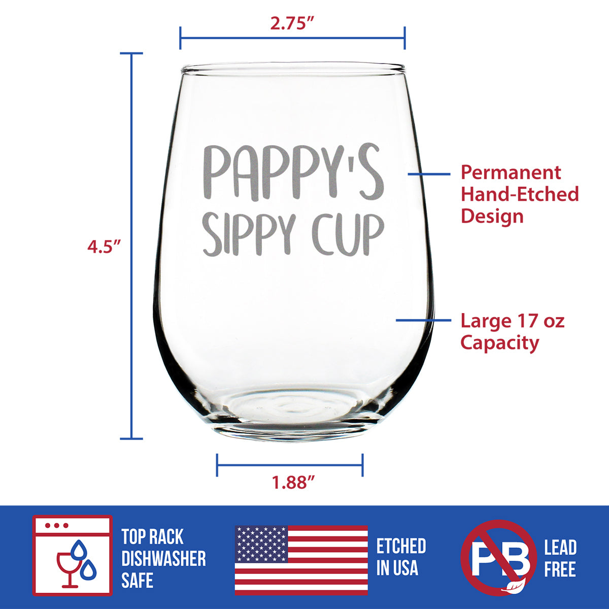 Pappy's Sippy Cup - 17 Ounce Stemless Wine Glass