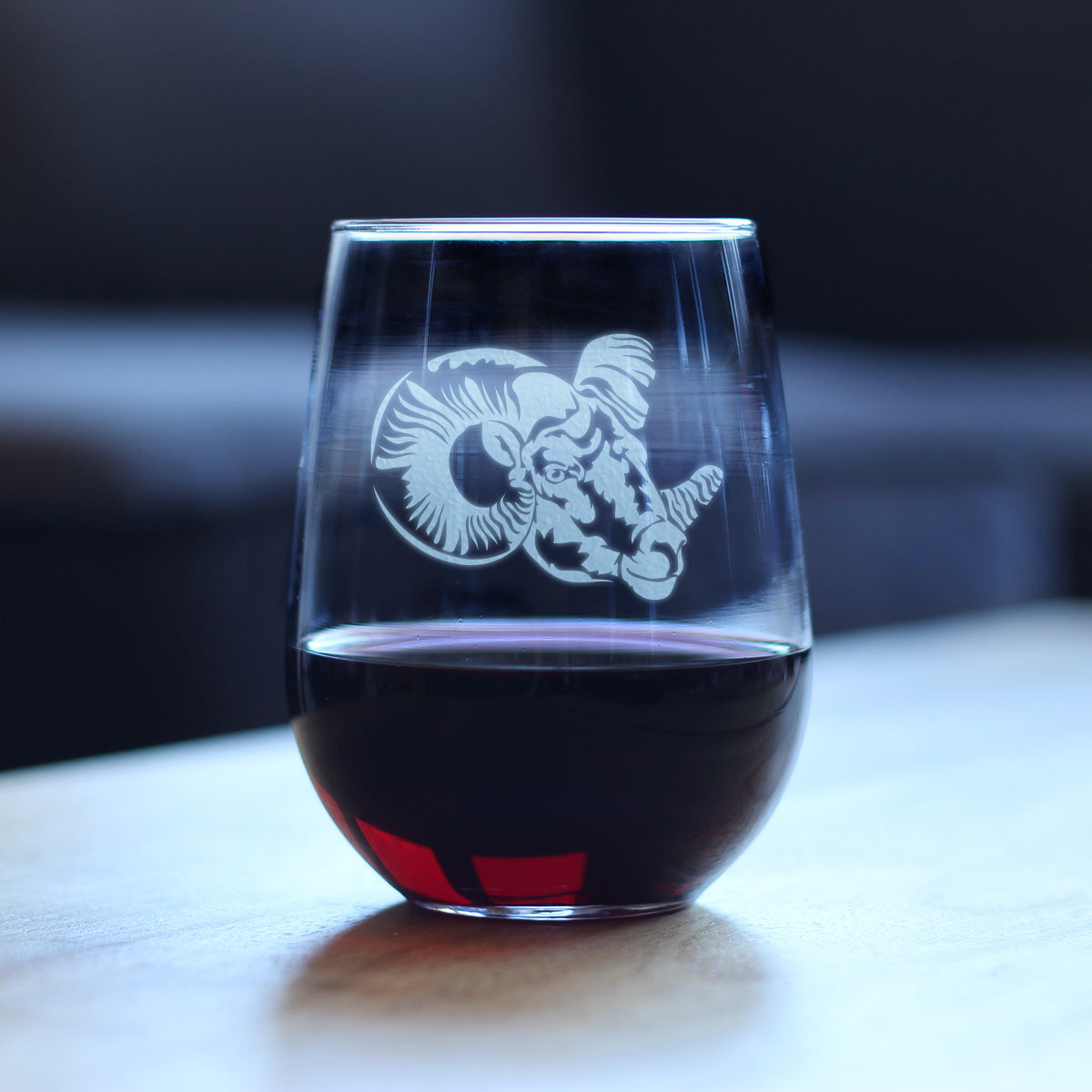 Ram Face Stemless Wine Glass - Bighorn Sheep Themed Decor and Gifts for Rocky Mountain Animal Lovers - Large 17 Oz Glasses
