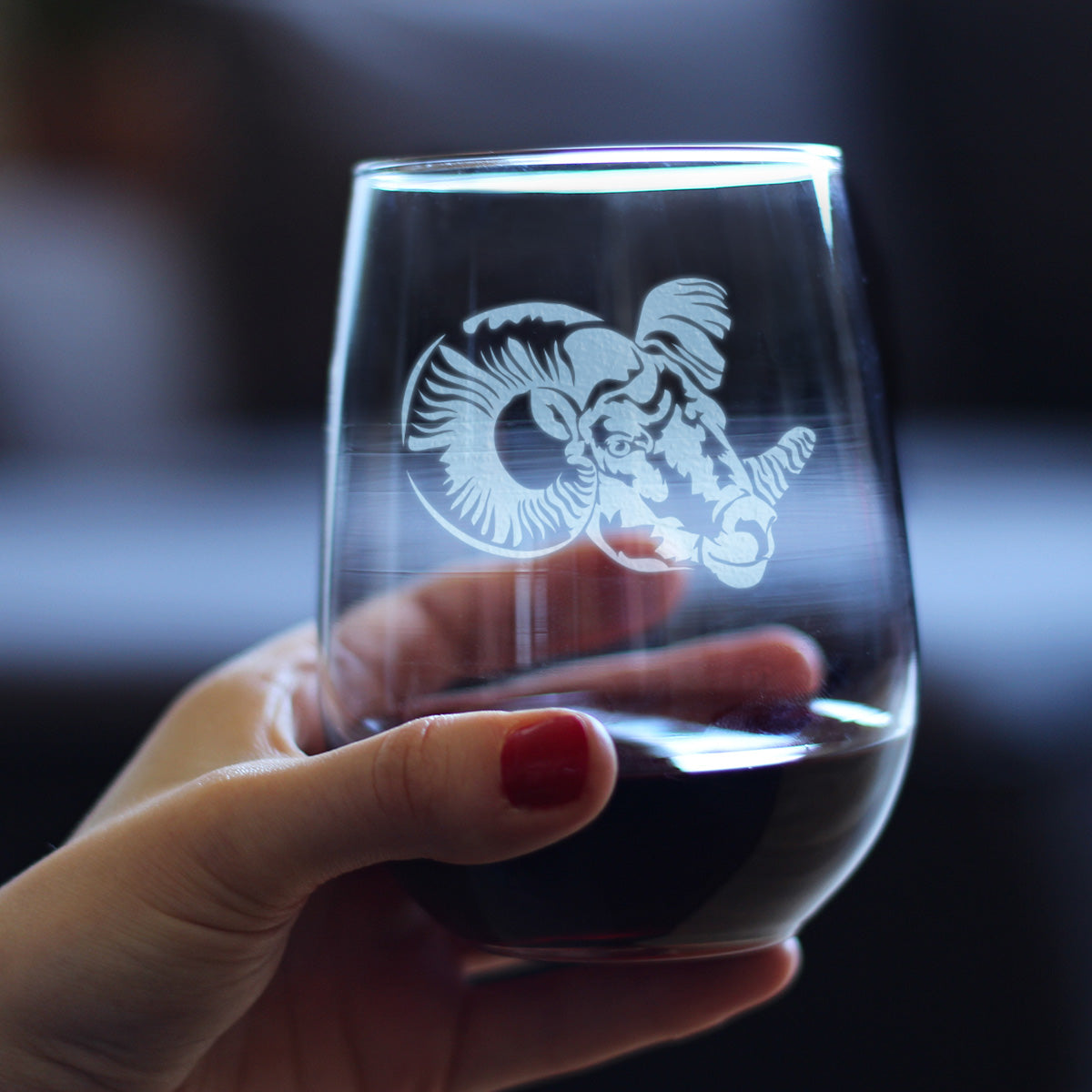 Ram Face Stemless Wine Glass - Bighorn Sheep Themed Decor and Gifts for Rocky Mountain Animal Lovers - Large 17 Oz Glasses