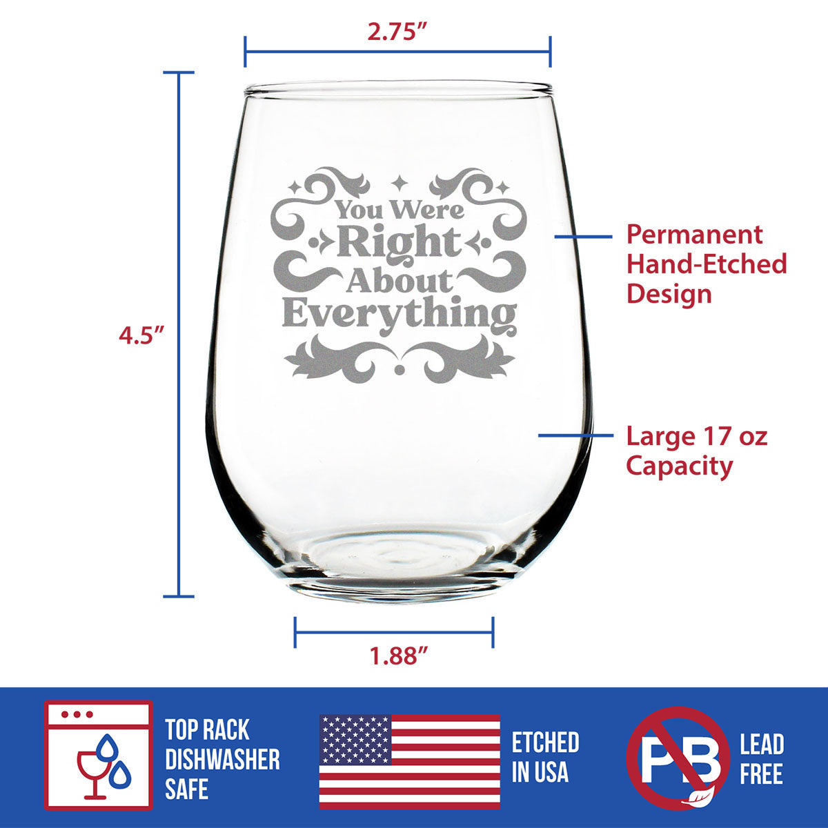 You Were Right About Everything - Funny Stemless Wine Glass - Cute Mothers Day or Birthday Gifts for Mom - Large 17 Ounce