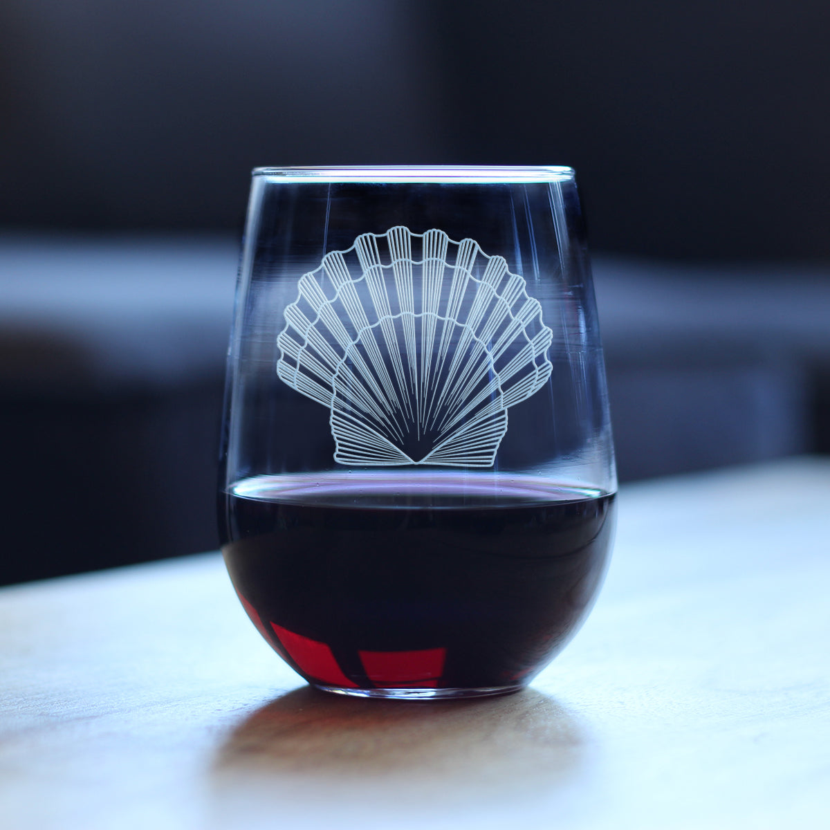 Seashell Engraved Stemless Wine Glass, Unique Decorative Gift for Beach House, Nautical Decor Birthday Gifts with Seashells