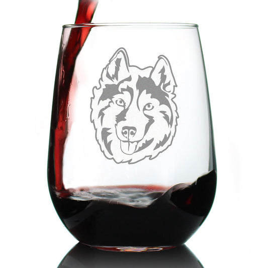 Siberian Husky Face Stemless Wine Glass - Cute Dog Themed Decor and Gifts Moms & Dads of Huskies - Large 17 Oz