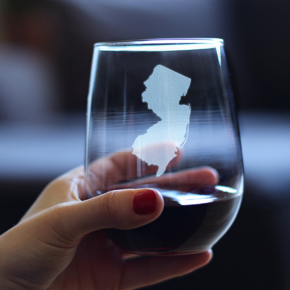 New Jersey State Outline Stemless Wine Glass - State Themed Drinking Decor and Gifts for New Jerseyan Women & Men - Large 17 Oz Glasses