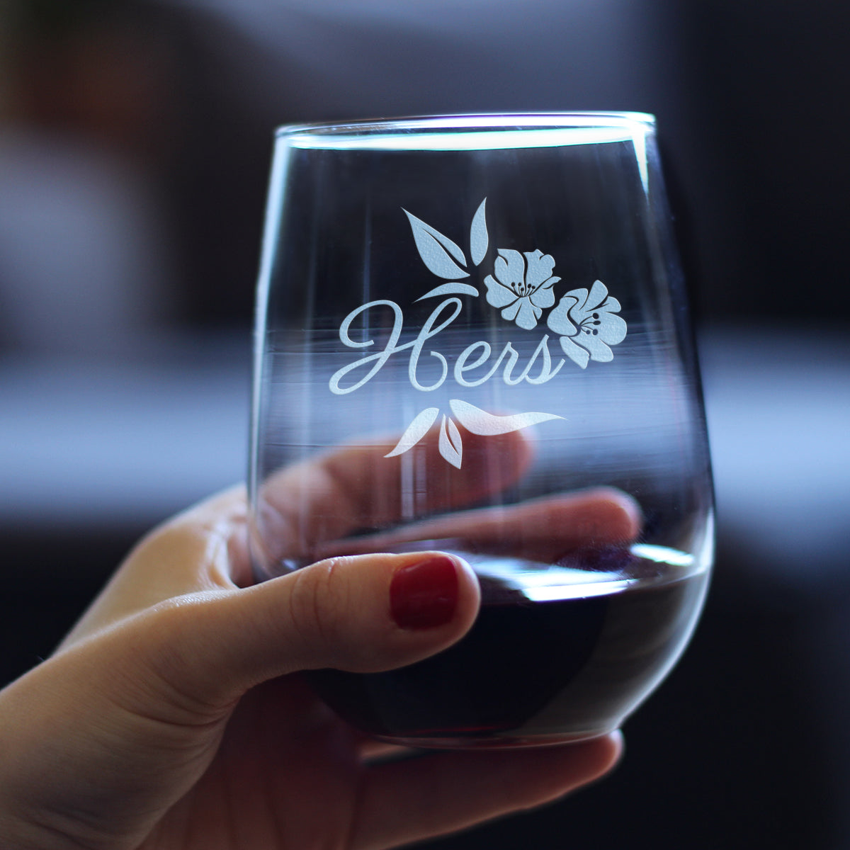 Hers Stemless Wine Glass - Unique Wedding Gift for Bride - Cute Engraved Wedding Cup Gift