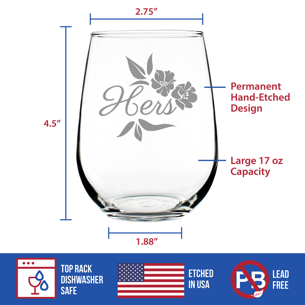 Hers Stemless Wine Glass - Unique Wedding Gift for Bride - Cute Engraved Wedding Cup Gift