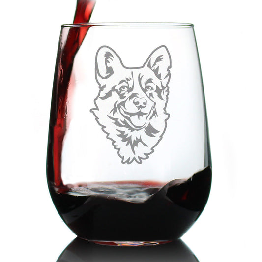 Corgi Face Stemless Wine Glass - Cute Dog Themed Decor and Gifts for Moms & Dads of Welsh Corgies - Large 17 Oz