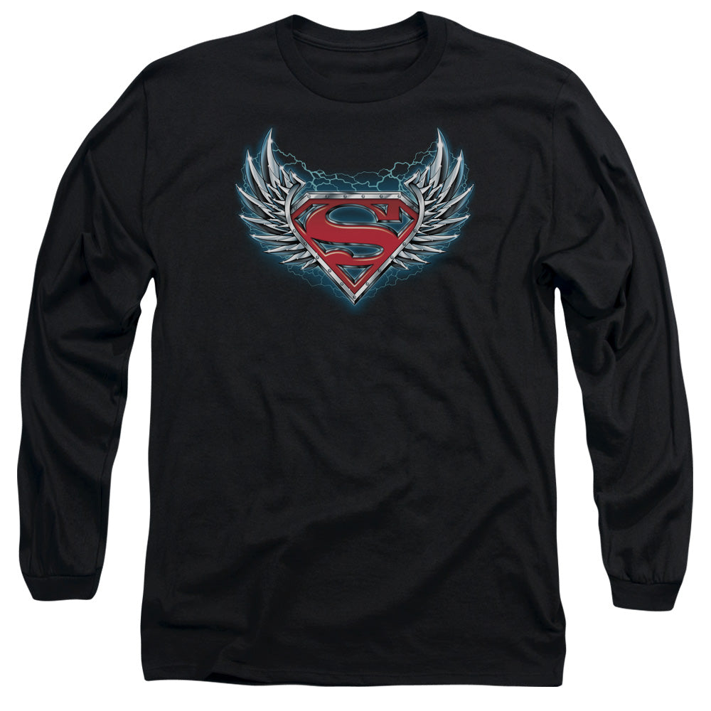 Superman Steel Wings Logo Mens Long Sleeve Shirt Black Officially Licensed