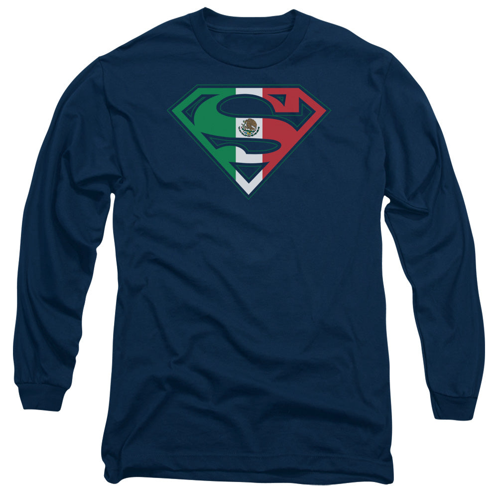 Superman Mexican Shield Mens Long Sleeve Shirt Navy Officially Licensed