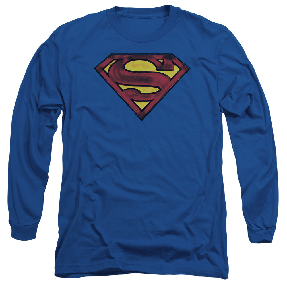 Superman Charcoal Shield Mens Long Sleeve Shirt Royal Officially Licensed