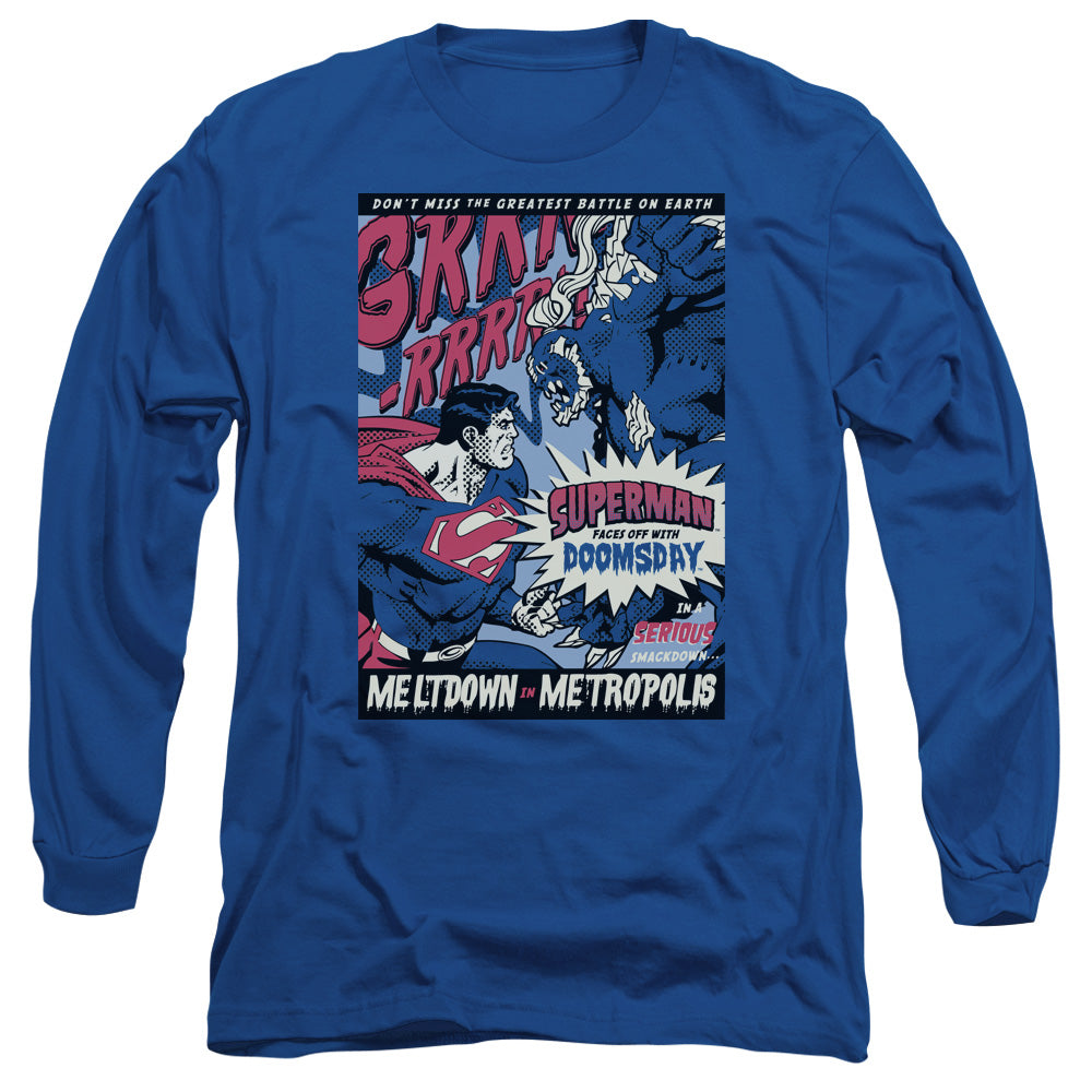 Superman Meltdown Mens Long Sleeve Shirt Royal Officially Licensed