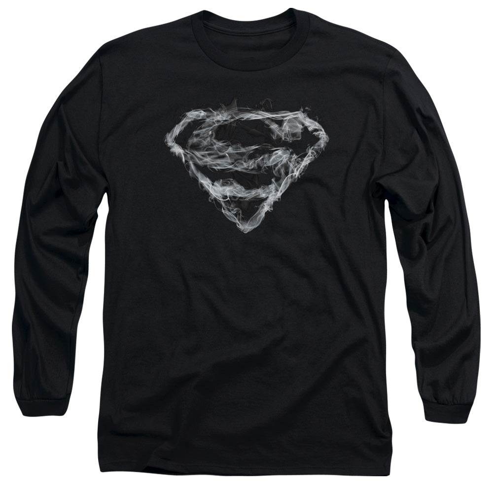 Superman Smoking Shield Mens Long Sleeve Shirt Black Officially Licensed