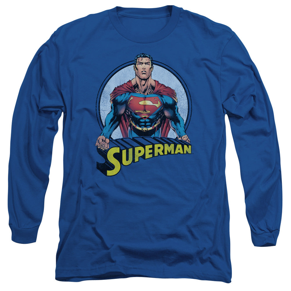 Superman Flying High Again Mens Long Sleeve Shirt Royal Officially Licensed