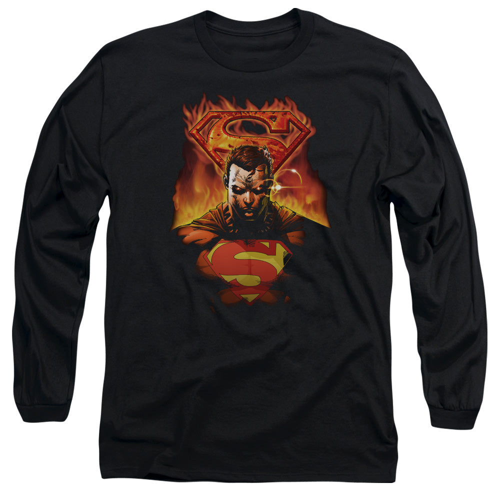 Superman Man On Fire Mens Long Sleeve Shirt Black Officially Licensed