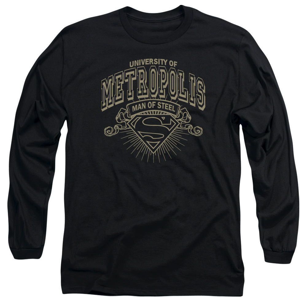 Superman University Of Metropolis Mens Long Sleeve Shirt Black Officially Licensed