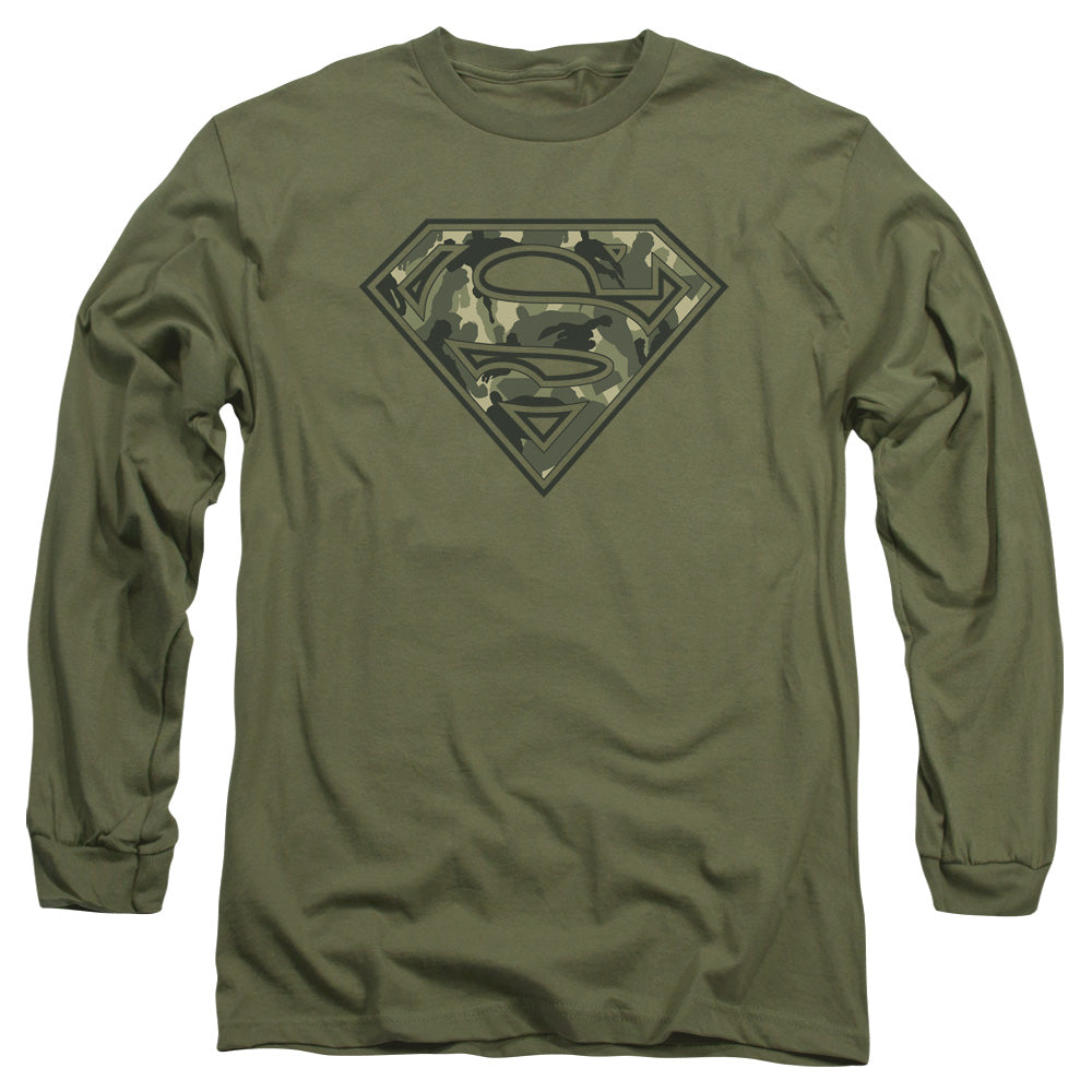 Superman Super Camo Mens Long Sleeve Shirt Military Green Officially Licensed