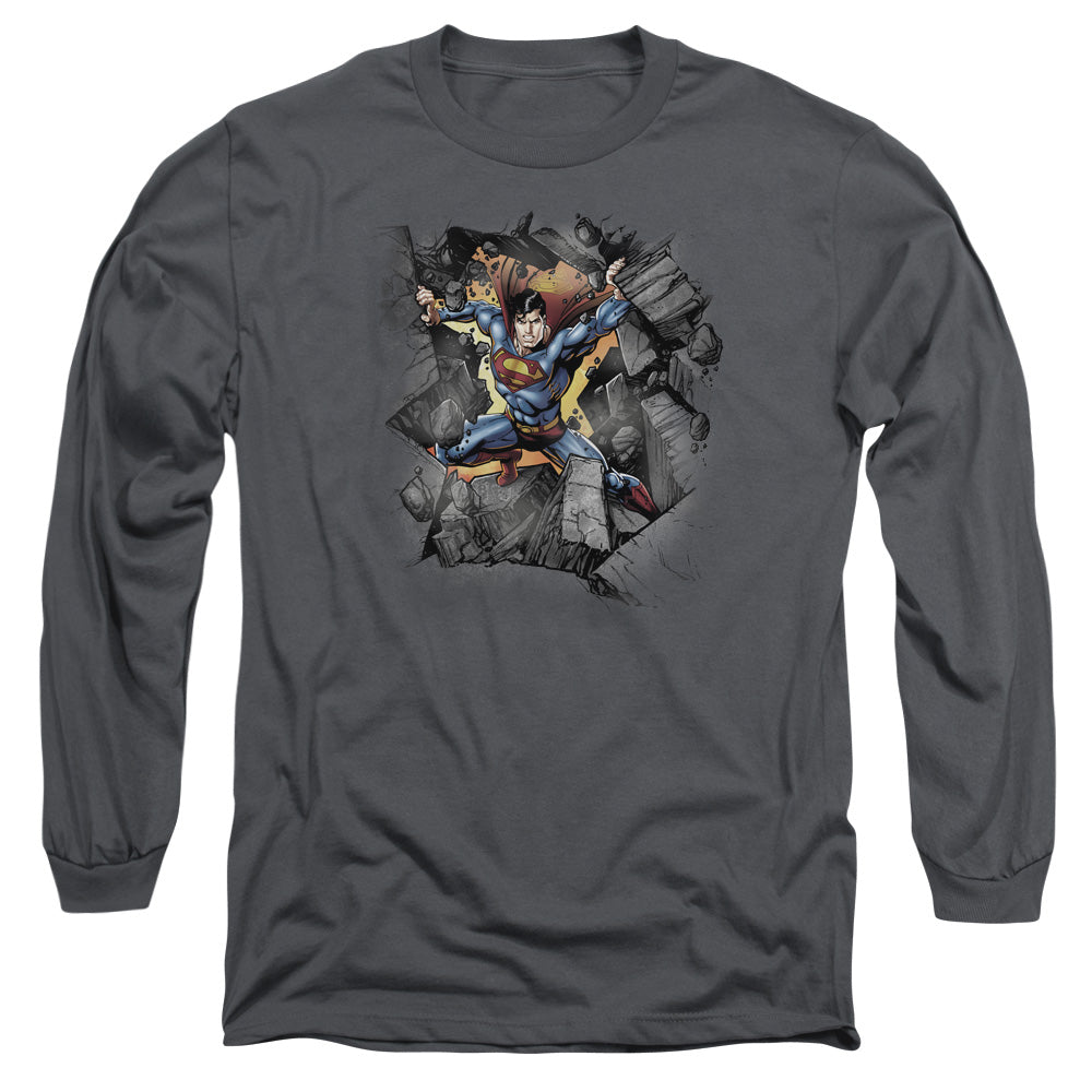 Superman Break On Through Mens Long Sleeve Shirt Charcoal Officially Licensed
