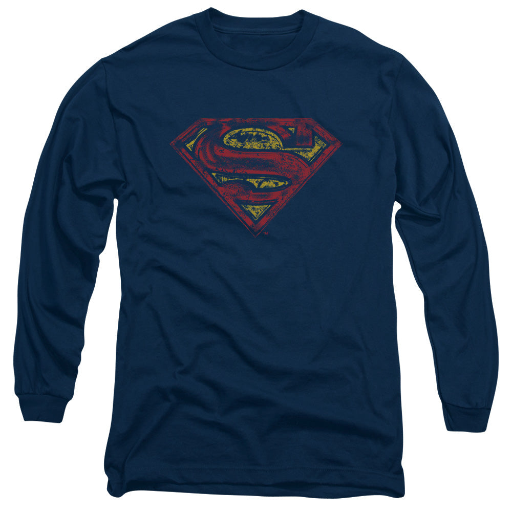 Superman S Shield Rough Mens Long Sleeve Shirt Navy Officially Licensed