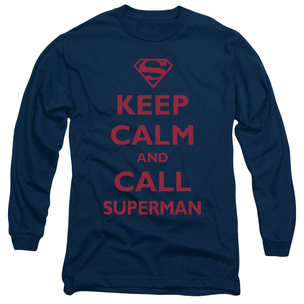 Superman Call Superman Mens Long Sleeve Shirt Navy Officially Licensed