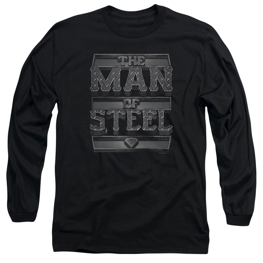 Superman Steel Text Mens Long Sleeve Shirt Black Officially Licensed
