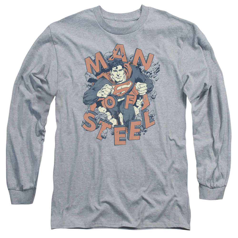 Superman Coming Through Mens Long Sleeve Shirt Athletic Heather Officially Licensed