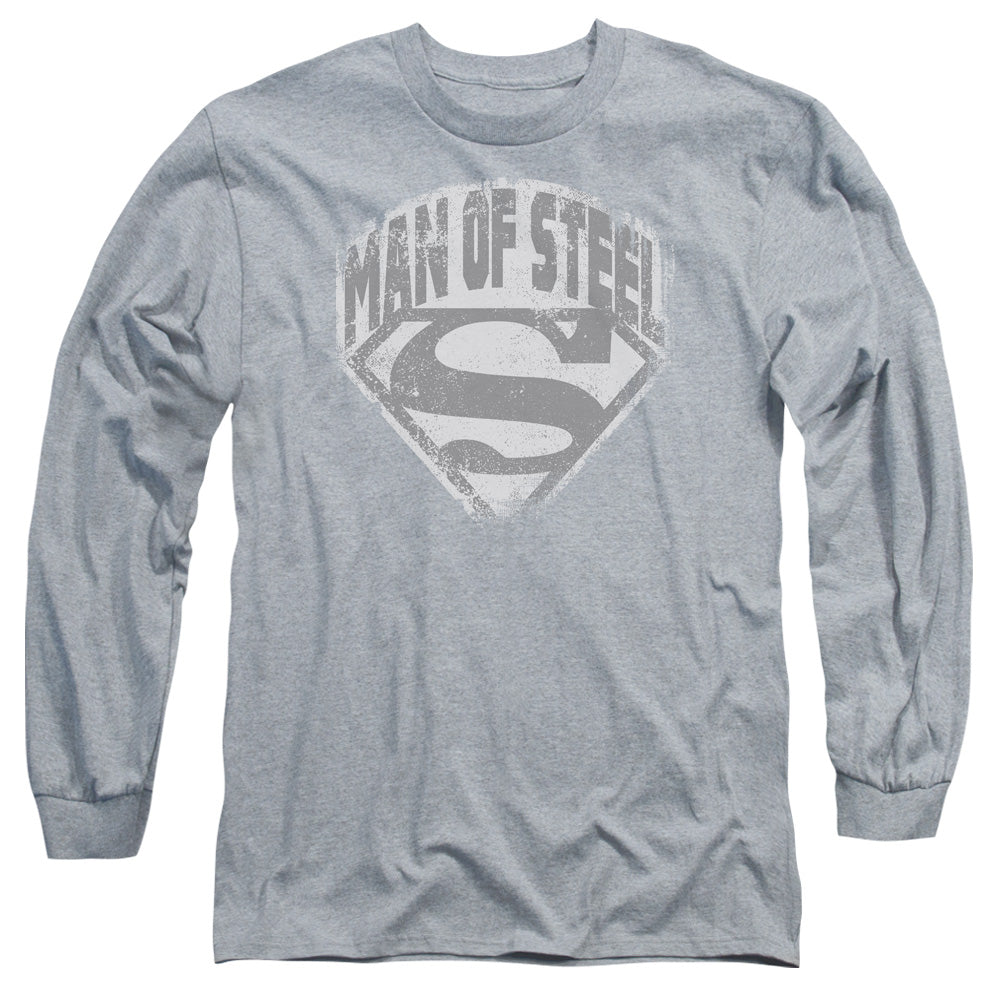 Superman Man Of Steel Shield Mens Long Sleeve Shirt Athletic Heather Officially Licensed