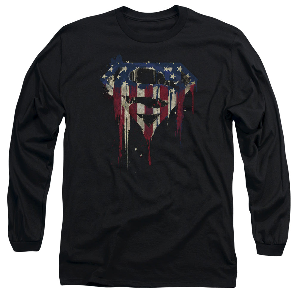 Superman Bleeding Shield Mens Long Sleeve Shirt Black Officially Licensed