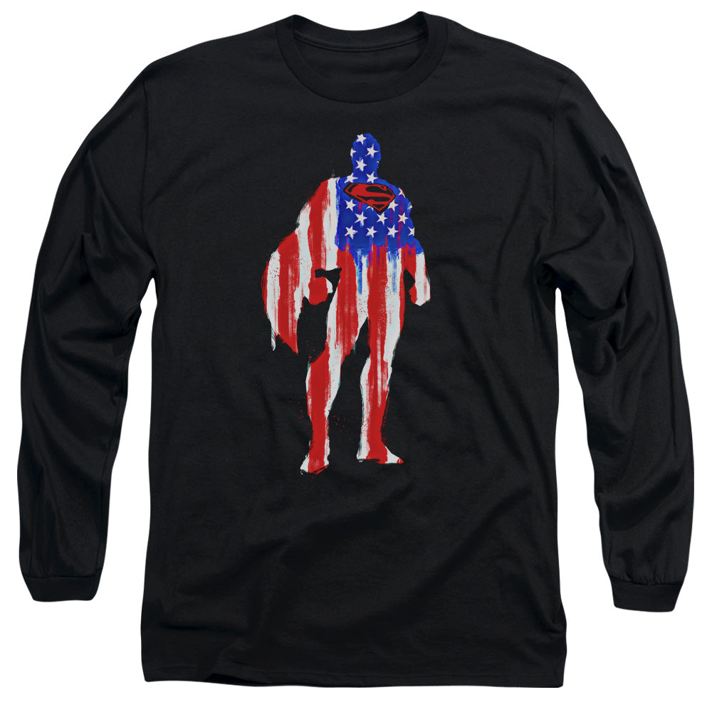 Superman Flag Silhouette Mens Long Sleeve Shirt Black Officially Licensed