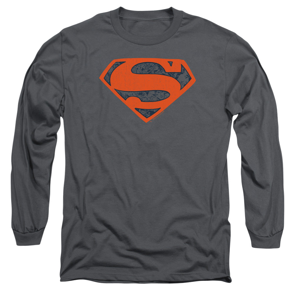Superman Vintage Shield Collage Mens Long Sleeve Shirt Charcoal Officially Licensed