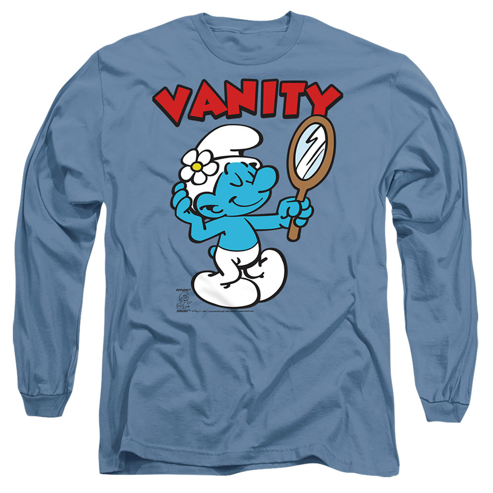 Smurfs Vanity Mens Long Sleeve Shirt Carolina Blue Officially Licensed