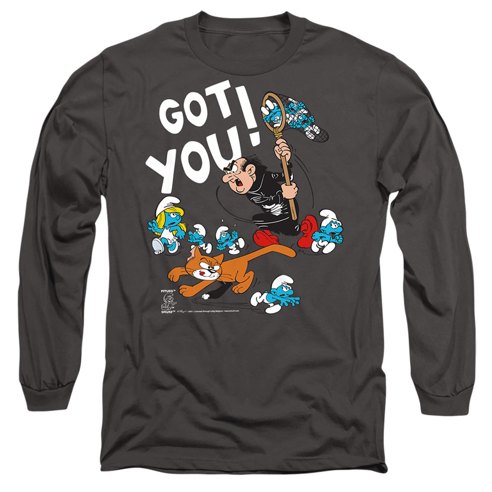 Smurfs Gargamel And Azrael Mens Long Sleeve Shirt Charcoal Officially Licensed
