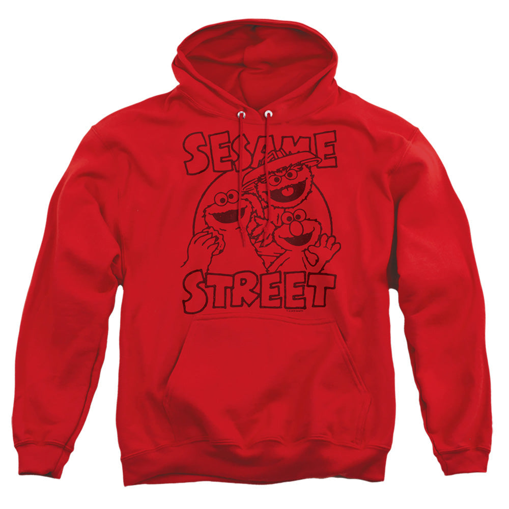 Sesame Street Group Crunch Mens Hoodie Red Officially Licensed