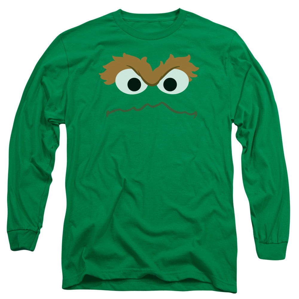Sesame Street Oscar Face Mens Long Sleeve Shirt Kelly Green Officially Licensed
