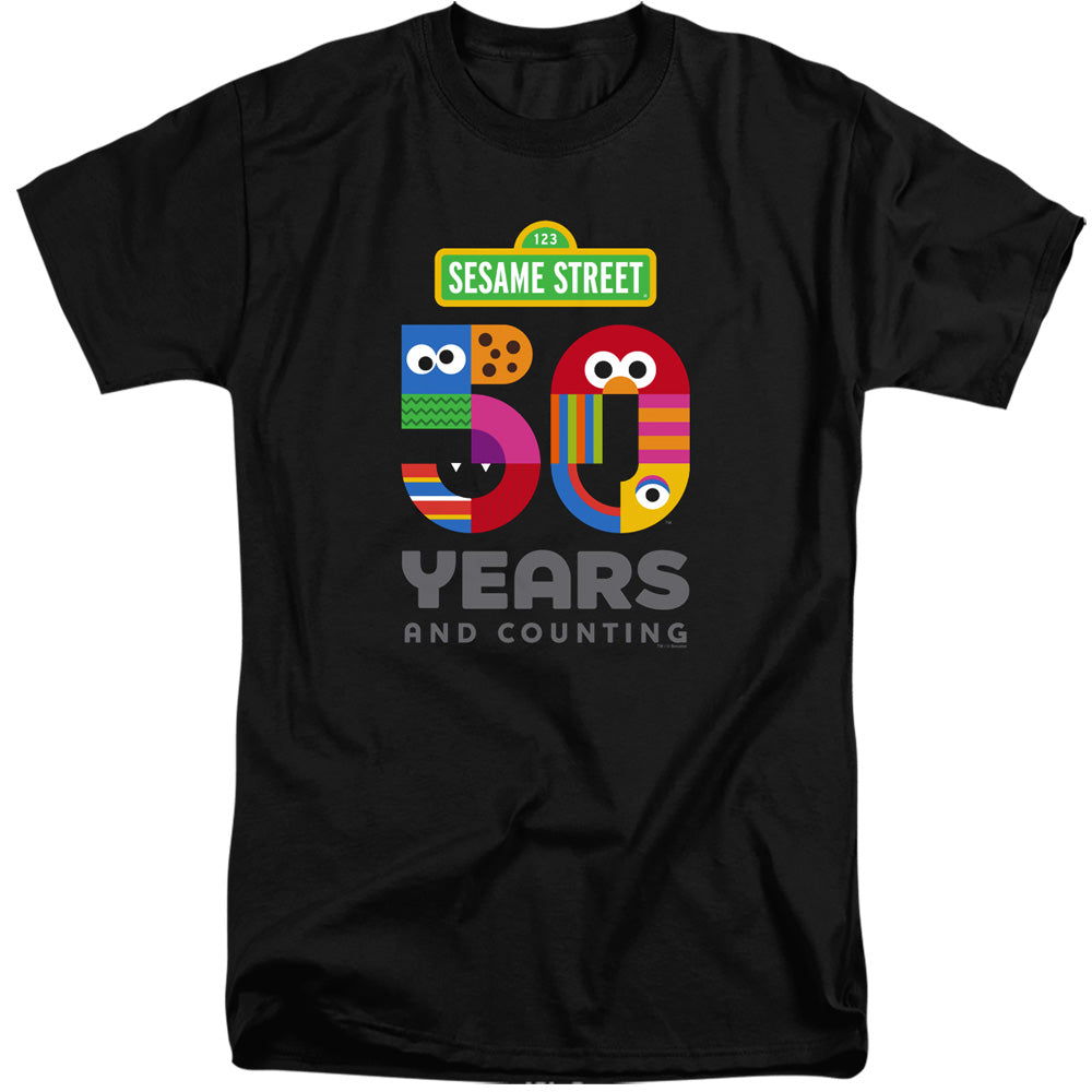 Sesame Street 50 Years Logo Mens Tall T Shirt Black Officially Licensed