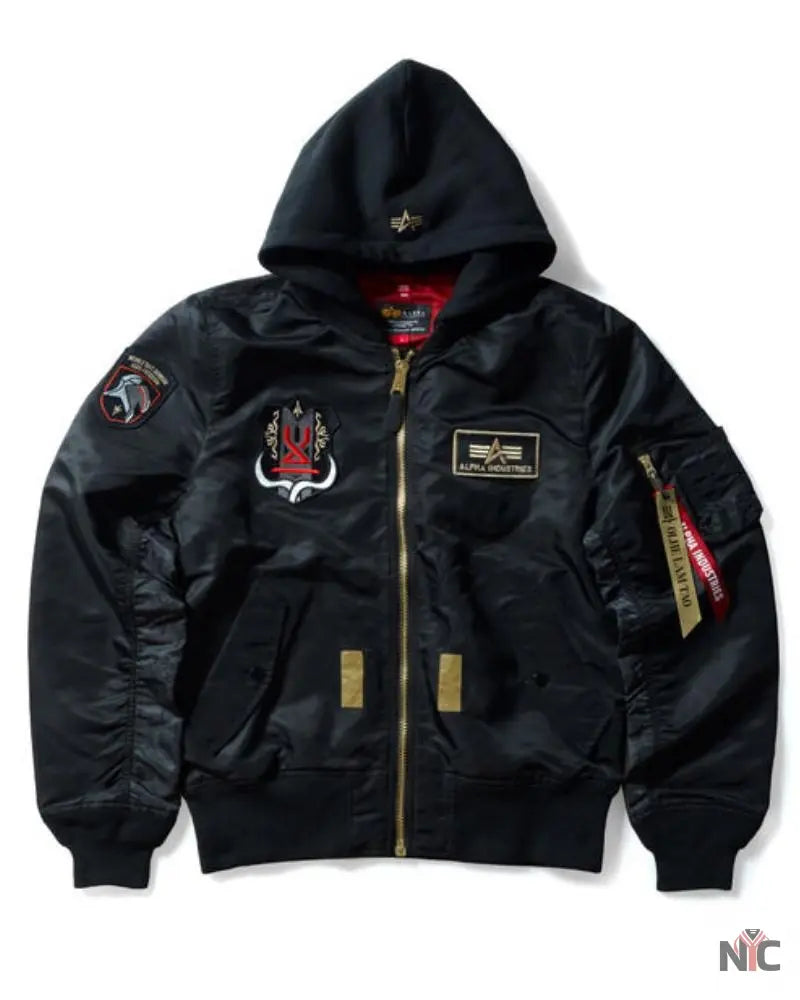 STRICT-G x ALPHA Mobile Suit Gundam SEED FREEDOM Black MA-1 Jacket