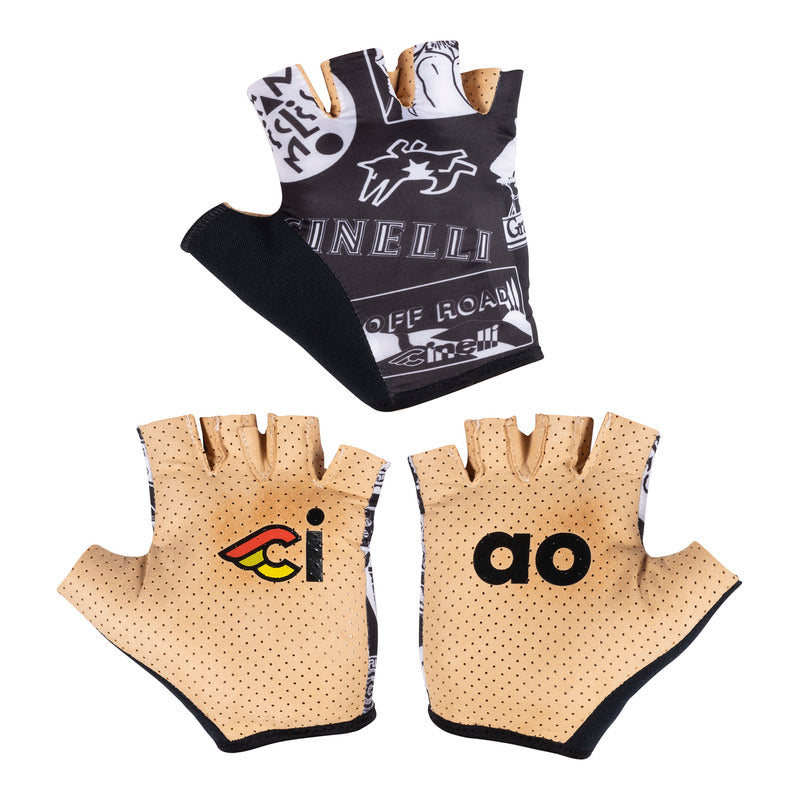 Cinelli Supercorsa Short FInger Cycling Gloves (Black/White Cinelli Pattern)