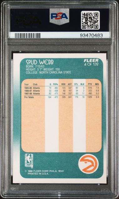 Graded 1988 Fleer Spud Webb #4 Basketball Card PSA 7 Near Mint