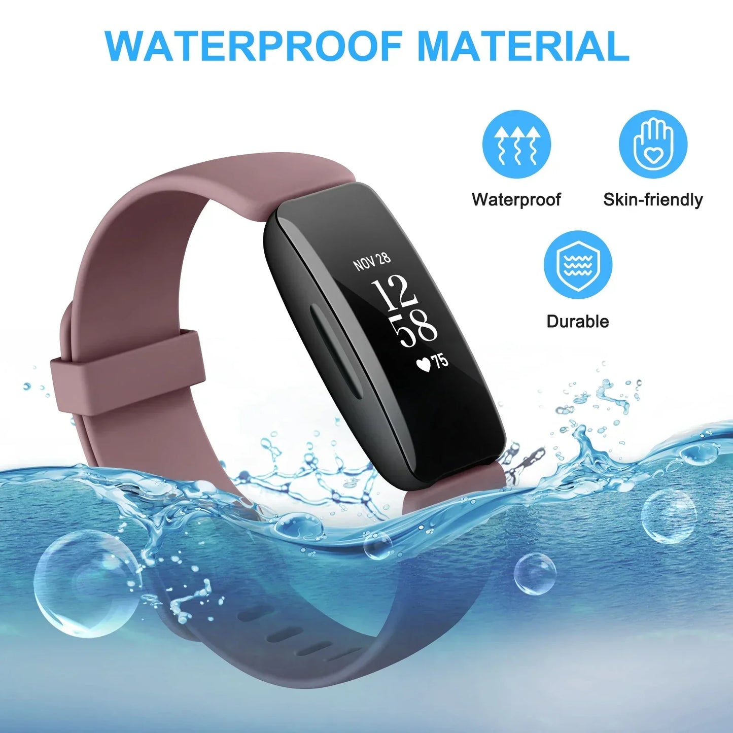 Fitbit Inspire 3, 2, 1, HR, Silicone Band - Soft Waterproof Strap
