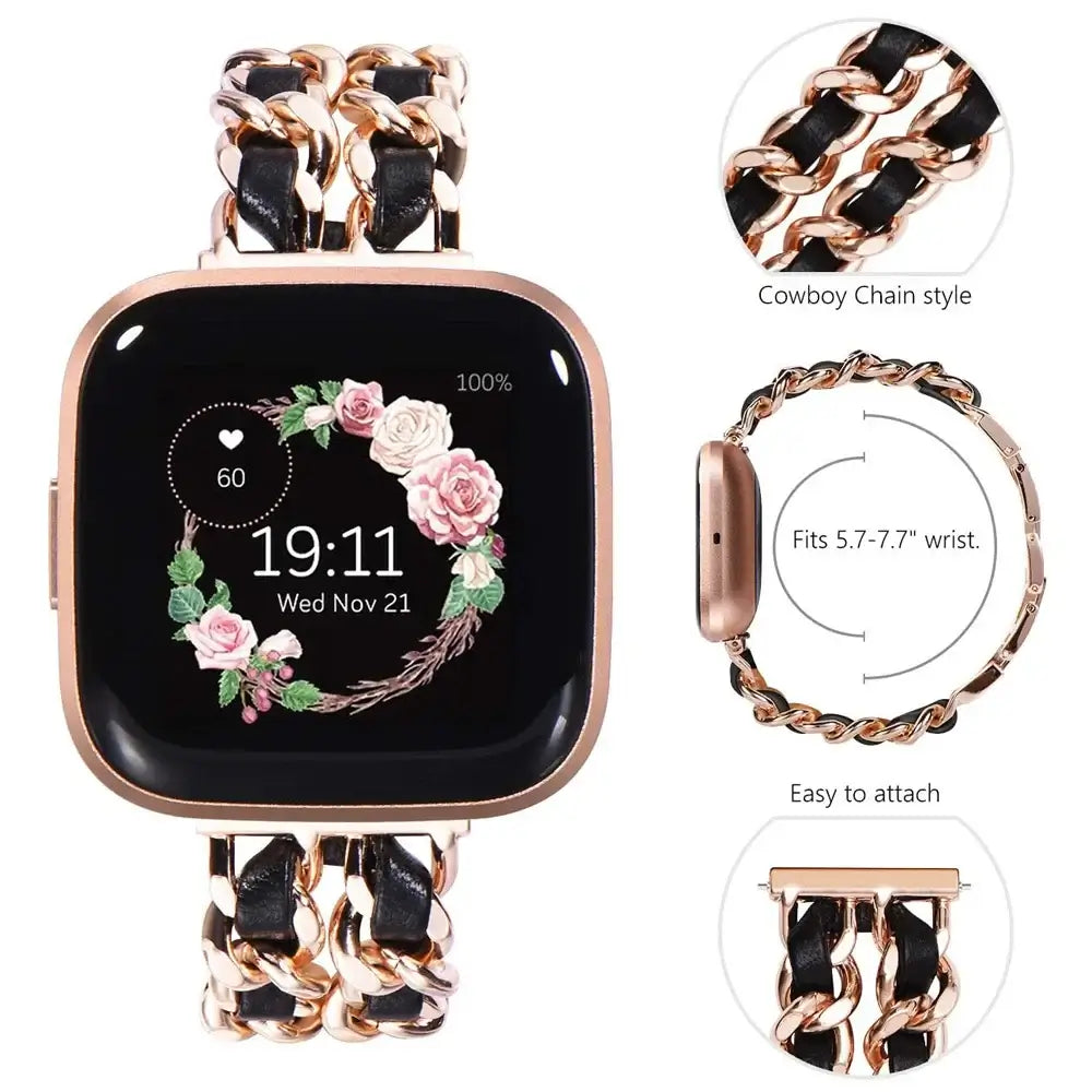 Fitbit Versa & Sense Leather Metal Band - Luxurious Design