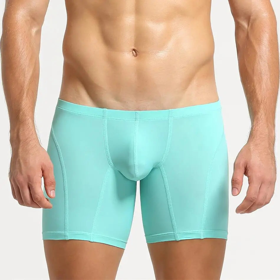 Men’s Long Leg Boxer Shorts – Stretch Ice Silk Athletic Underwear