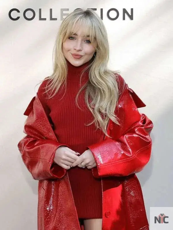 Sabrina Carpenter NYFW Red Leather Coat