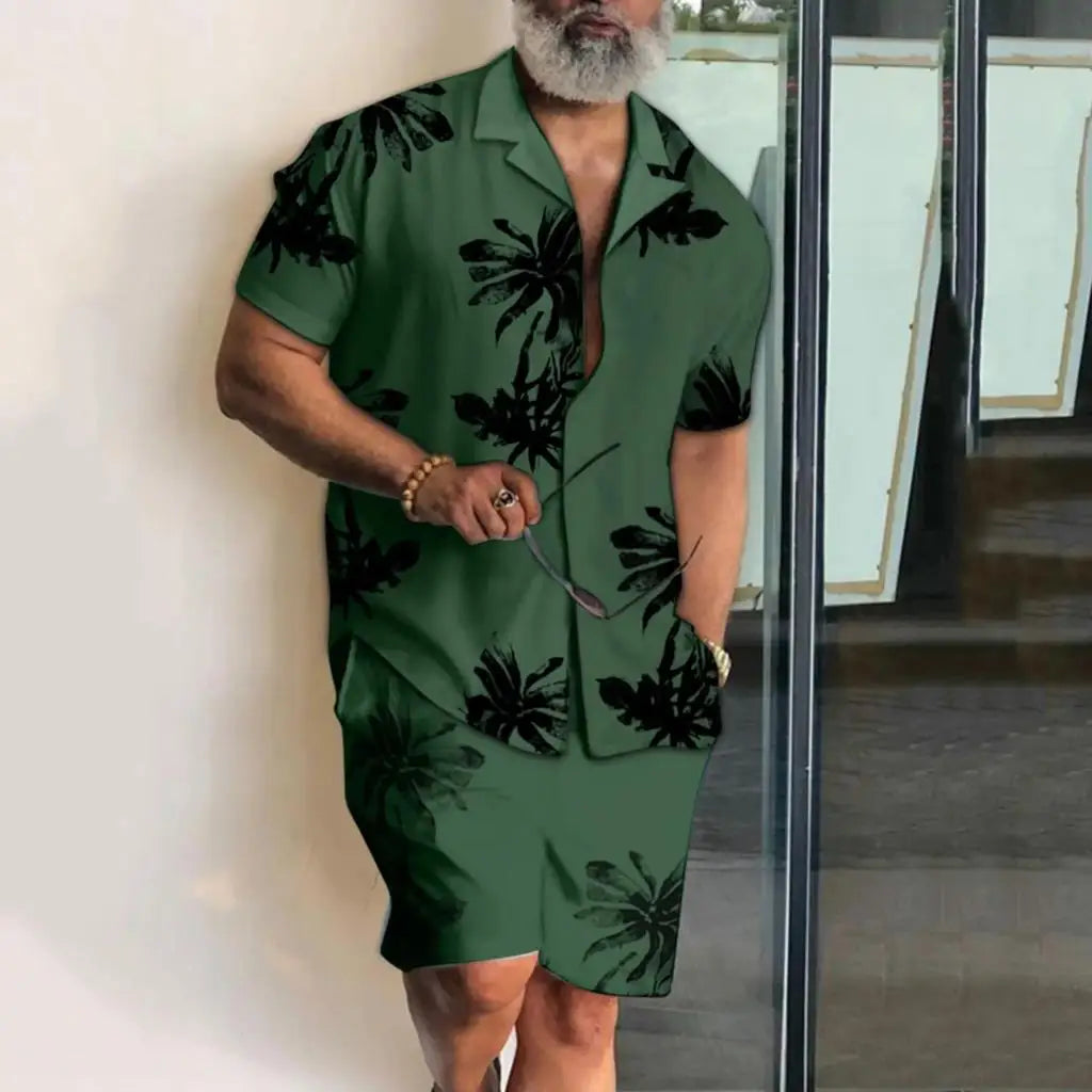 Men vacation two piece shorts set