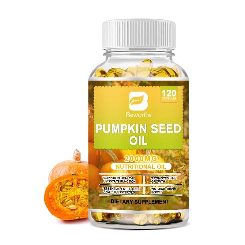 BEWORTHS Pumpkin Seed Oil Capsules for Brain Boost Prostate Urinary Function &Cardiovascular Health Hair Growth Boost Metabolism